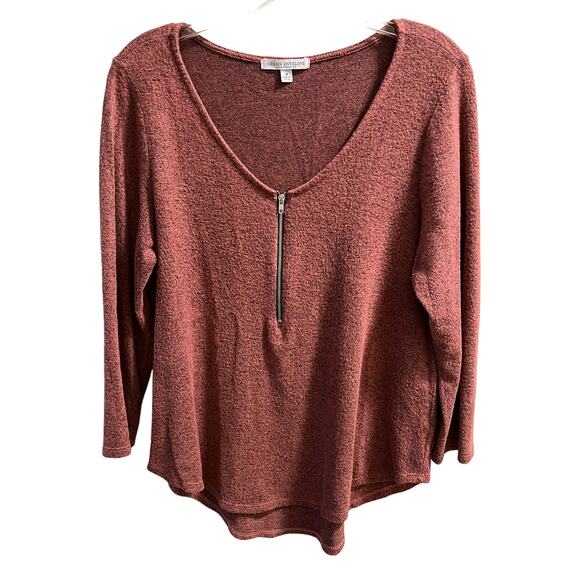 Green Envelope 3/4 Sleeve Half Zip V-Neck Top Sweater Size M Pink Marbled Knit - Picture 1 of 6